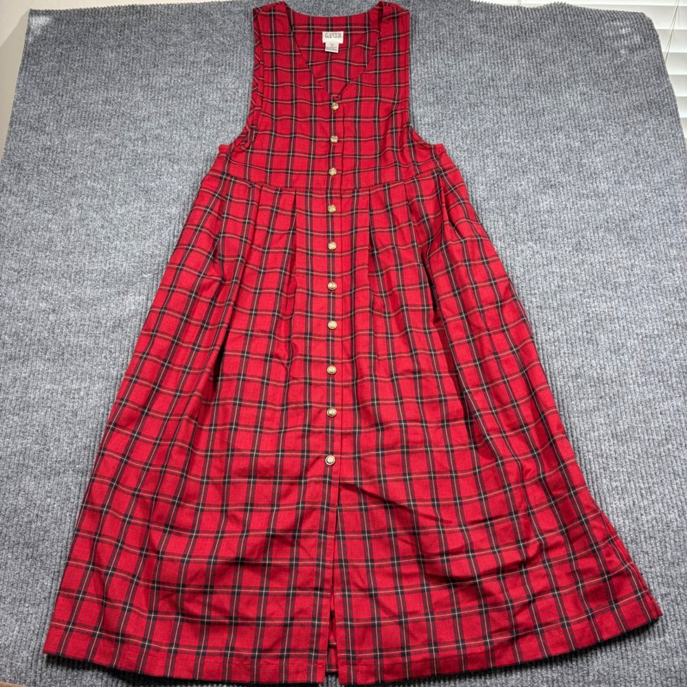Laura Gayle Dress Womens M Red Plaid Sleeveless Button Front Midi Jumper  Missy